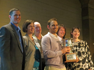Four Daughters Winemaker Justin Osborne with the Governors Cup is joined by his wife Kristin (far right) and other members of the Osborne family. 