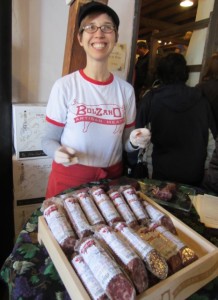 Karyn from Balzano Artisan Meats Serving Samples