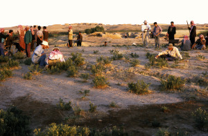 Professor Michael Fuller (left, kneeling) on the first day of excavations at Tell Tuneinir, Syria that would reveal an ancient winery 