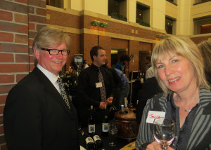 Lorenzo Lizarralde of Chatueau Arontique and Janice MacDonald of Evanston Cellars, LLC. Chateau Arontique's Chardonnay was barrel aged for 16 months, the grapes for the wine came from Glaciers Edge Farms in Brighton
