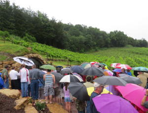 Heavy rains did not dissuade a large crowd from attending the opening of Wollersheim's historic wine cave. 