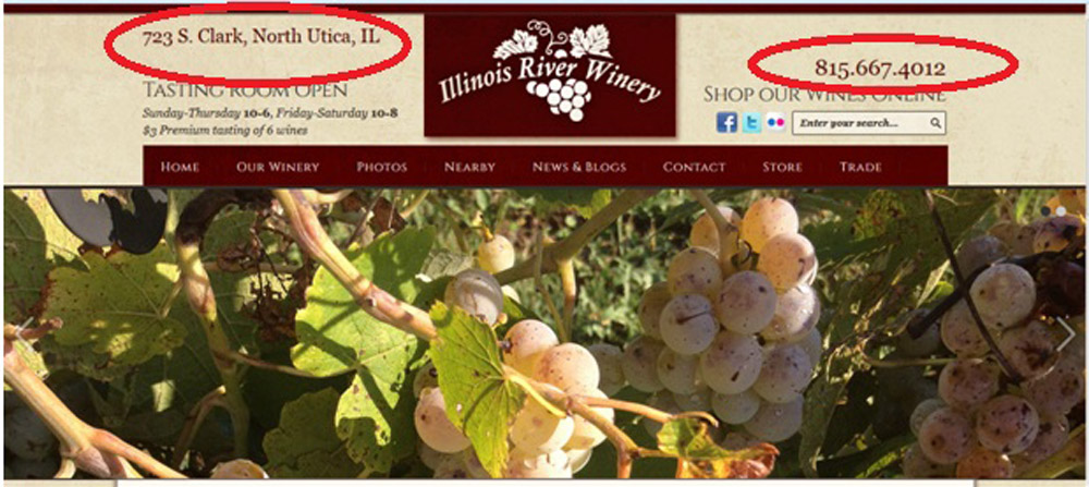 Screen Shot Illinois River Winery Website