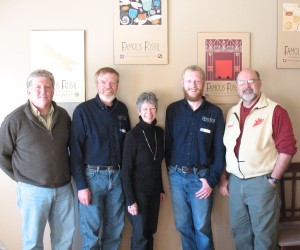 The NIWG meeting photo includes, left to right: Lynn Pease, NIWG President, Ken Rosmann, FF winemaker, Pam Rosmann, FF Manager, Royal Scheider, ass't. winemaker at FF and Mike.