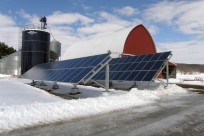A solar installation at the Bryan Andrews farm in Wheeler, Wisconsin near Eau Clair 