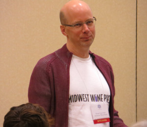 Midwest Wine Press publisher Mark Ganchiff during a presentation on the history of Illinois wine.