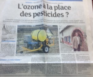 Ozonator coverage in the local French media. The headline reads: "Ozone in Place of Pesticides?"