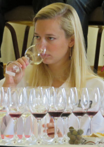 Anne Zwink of Soldier Creek Vineyard in Iowa judging wine on August 1. 