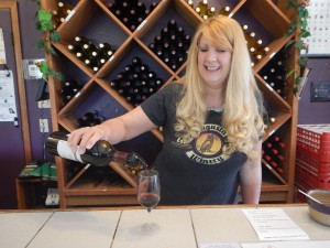 Mindy pours a Norton in Augusta Winery's shop and tasting room