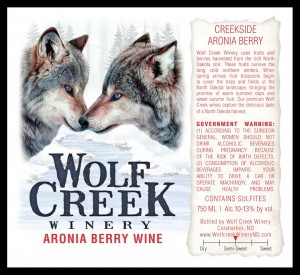 This label graces an Aronia Berry Wine from Randy Albrecht at Wolf Creek Winery in Coal Harbor, N.D. 